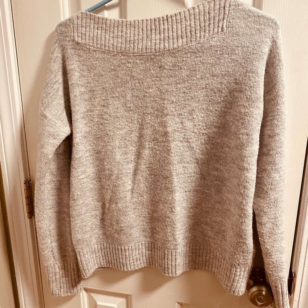 Marled Gray Off-the-Shoulder Knit Sweater - Size Large